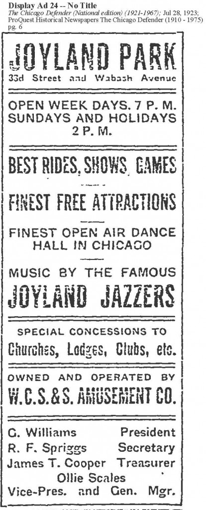 Ad for Joyland Park - Black Owned Amusement Park in Chicago