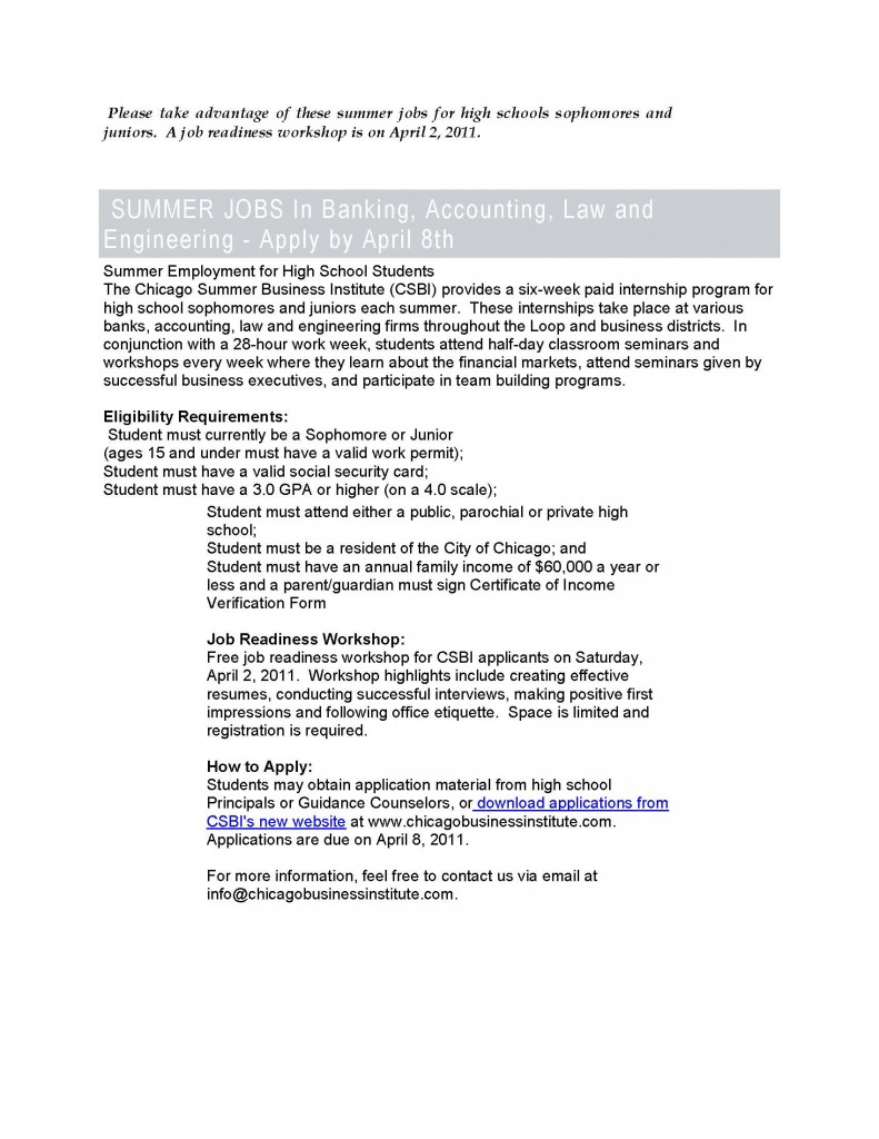 SUMMER PROGRAM for YOUTH