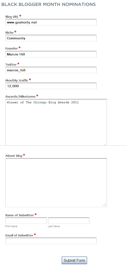 Black Enterprise Blogger Nomination Form - Shorty
