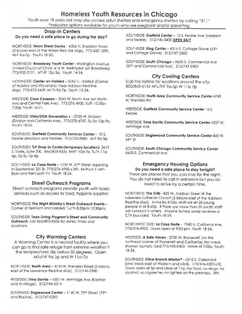 Homeless Youth Resources in Chicago - Page 1