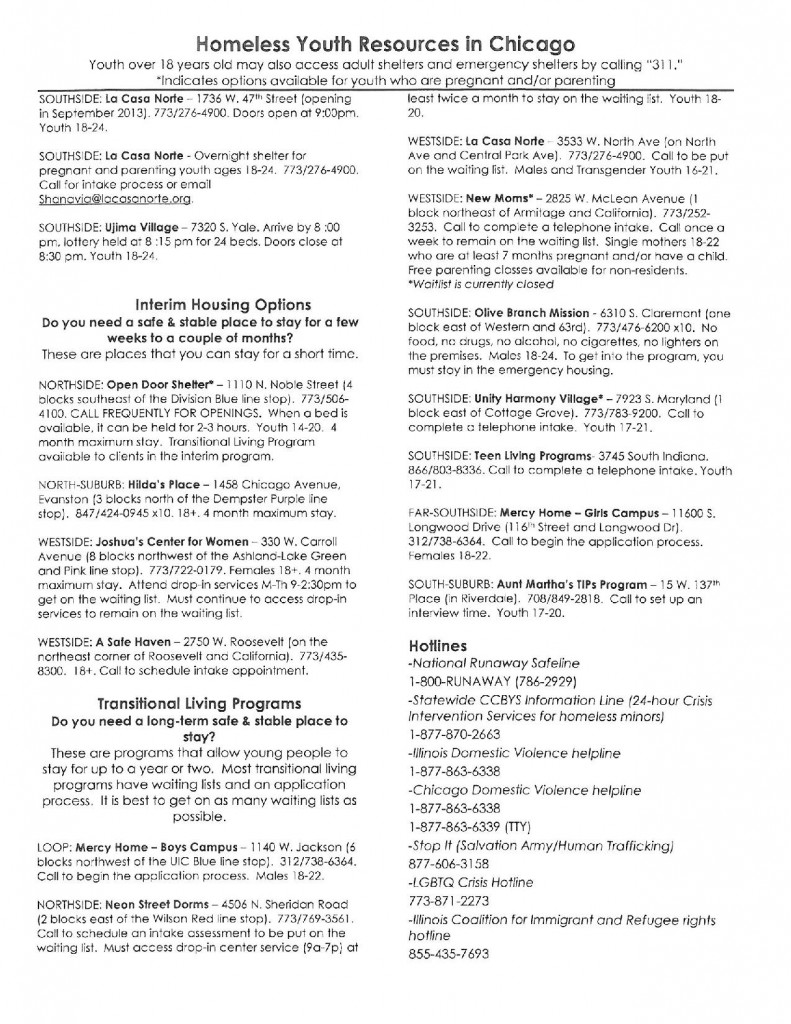 Homeless Youth Resources in Chicago - Page 2