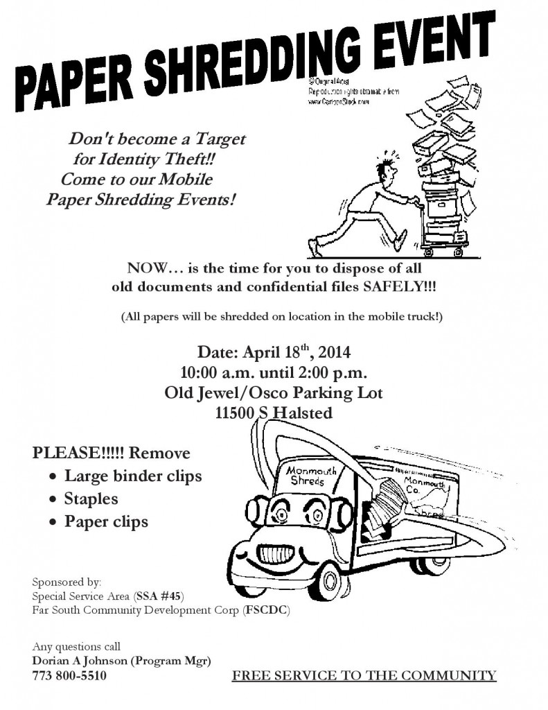 Far South Side Community Development Corporation - Paper Shredding Flyer - April 18 2014
